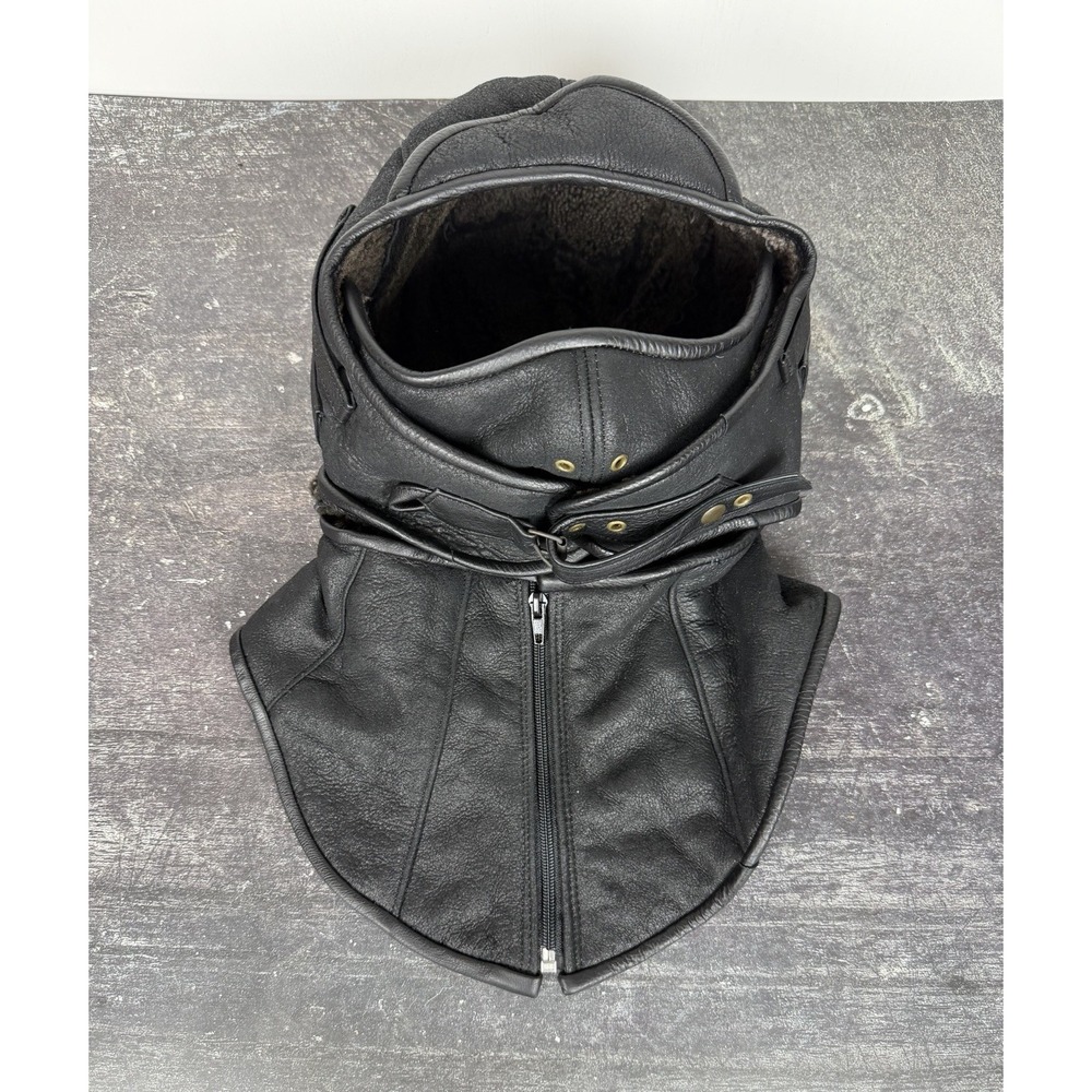 Sterkowski Leather Aviator Flight Hood Cap w Neck Collar Black Pilot Helmet 59cm